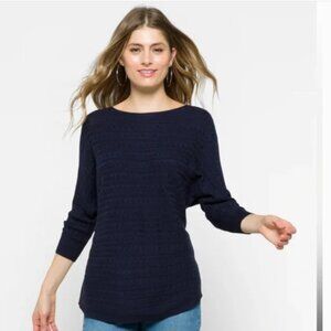 Market & Spruce Reviera Wm Sz M Dolman Navy Blue Cable Knit 3/4 Sleeve Sweater